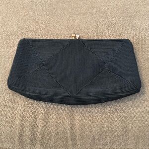 Vintage Genuine Corde Clutch Handbag Woven Cord Black Bag (TD)